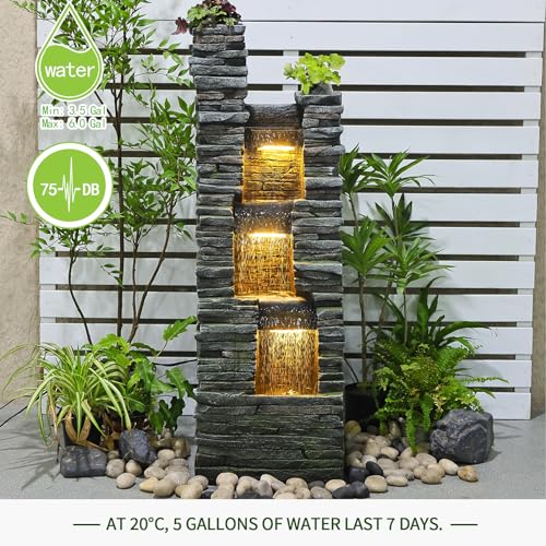 Outdoor Indoor Water Fountain with LED Lights, 37.4 Inches Tall J698