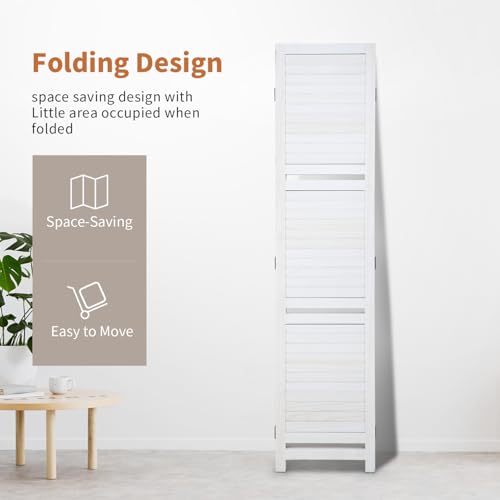 Room Divider 4 Panel Folding Wood 5.6 Ft Tall Privacy Screen with Three Shelves Y8638