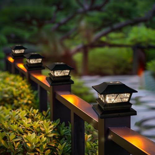 Solar Outdoor Fence Post Lights, 2 Modes Waterproof for Yard Garden Patio P5340