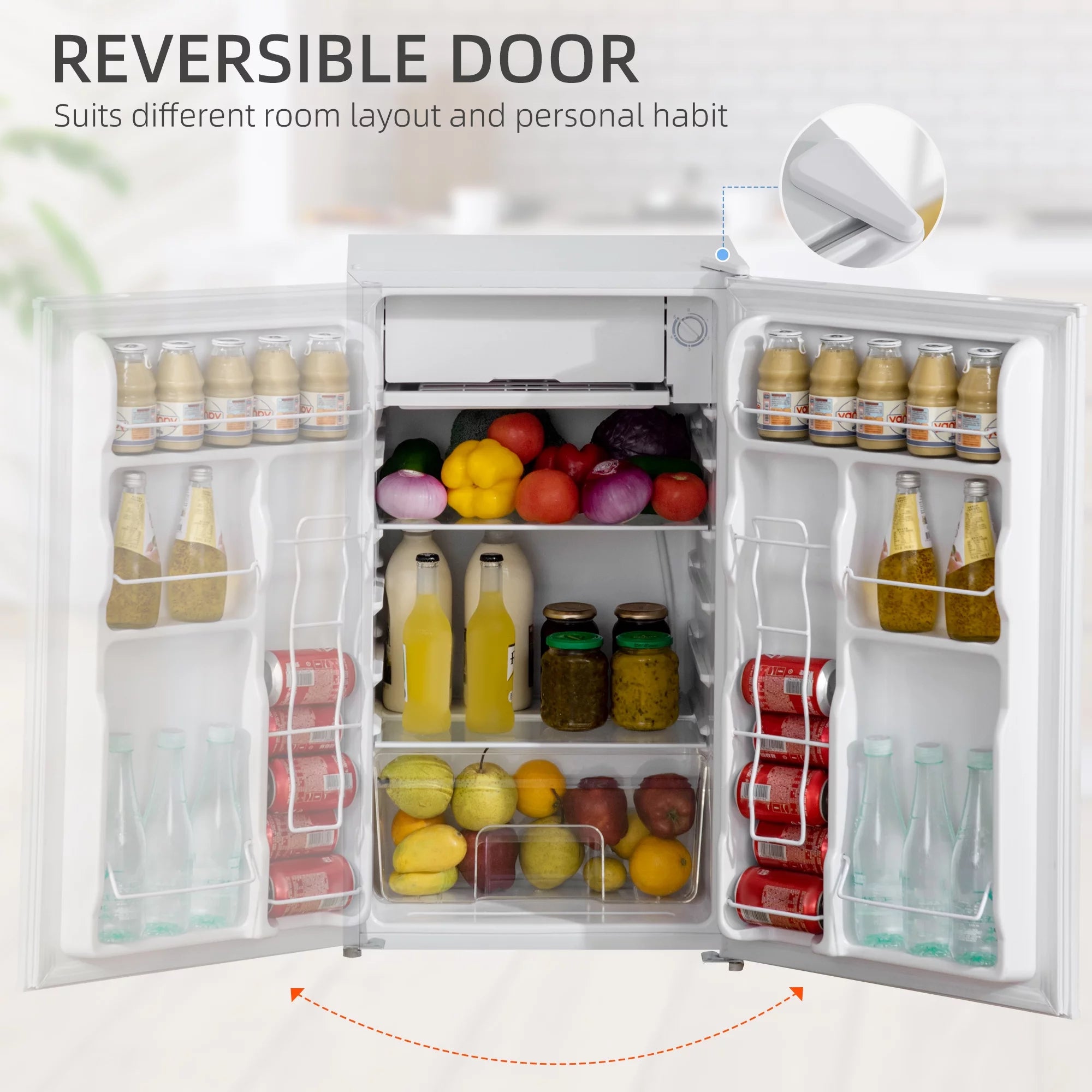 Mini Fridge with Freezer, Single Door Compact Refrigerator, Adjustable Thermostat, White K1858