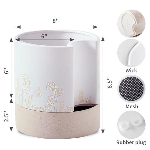 Self-Watering Ceramic Plant Pot with Drainage Hole for Indoor and Outdoor Plants E5905
