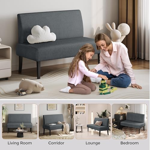 Small 2-Seater Armless Sofa Chair, Corduroy Fabric, for Small Spaces A458373