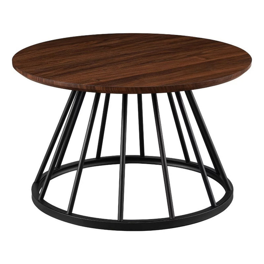 Pemberly Row 30" Wood Coffee Table with Metal Caged Base - Dark Walnut/ Black