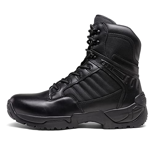 Men's Military Tactical Work Boots Side Zipper Leather Motorcycle Combat Boots N655026