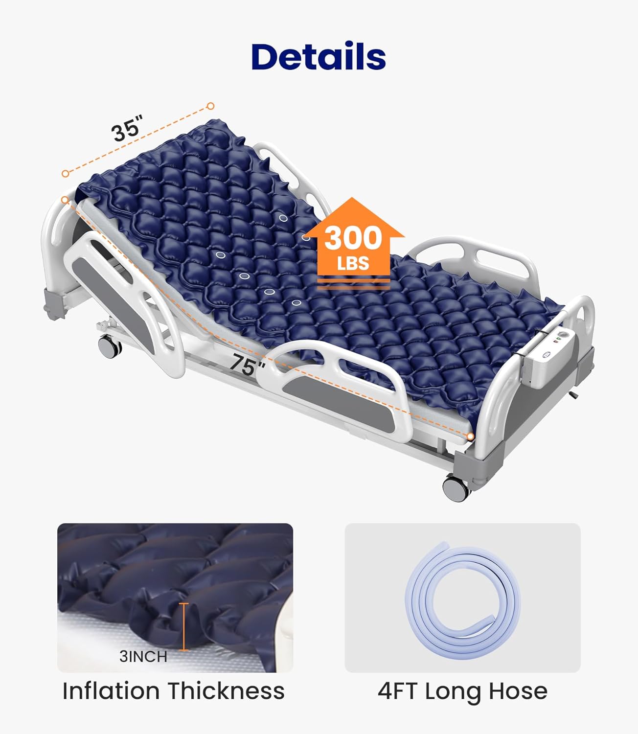 Alternating Air Pressure Mattress Pad with Micro Air Holes, Waterproof for Hospital Beds and Home Use J92714
