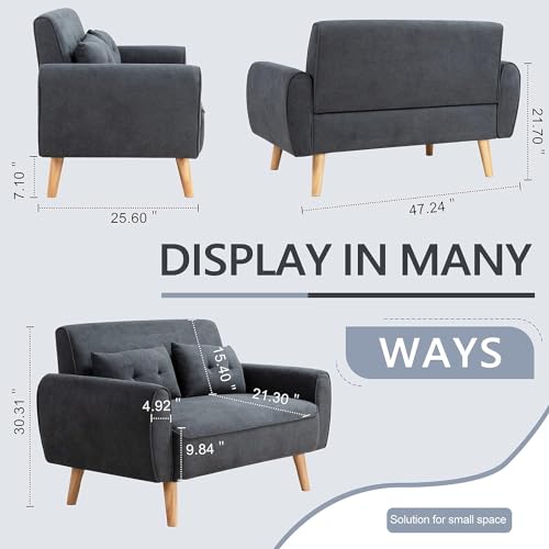 Linen Loveseat Sofa with 2 Pillows, Dark Grey N297821