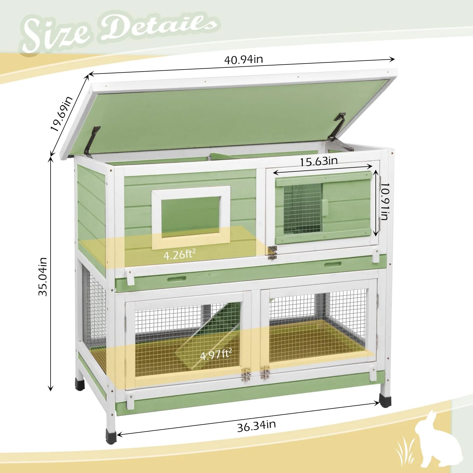 Rabbit Hutch Indoor Outdoor Cage on Wheels Two Story Weatherproof with Deep Trays G1859