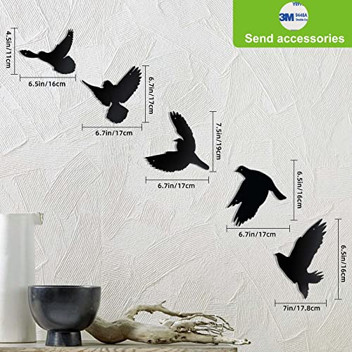 3D Black Birds Metal Wall Decor, 5 Pieces I372