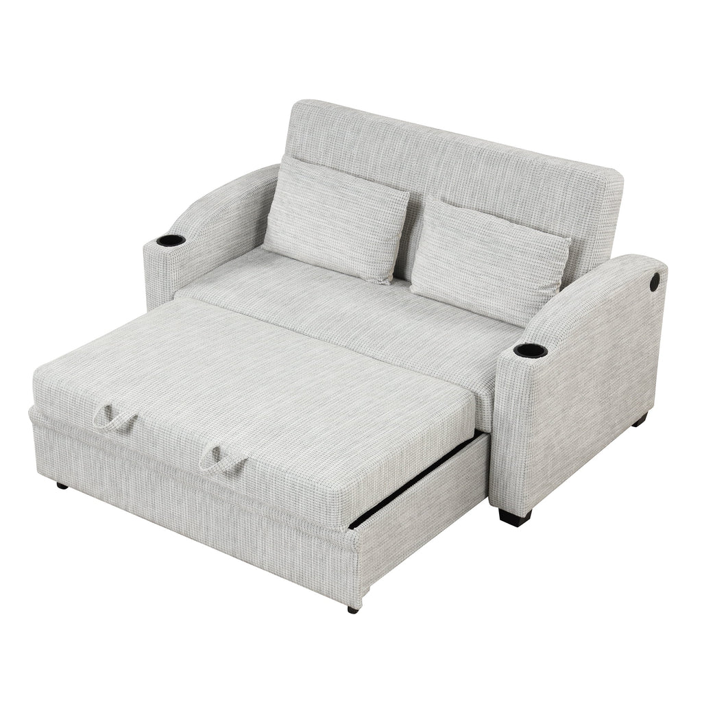 65" Pull Out Sofa Bed Chenille Convertible Loveseat with Adjustable Backrest W33639