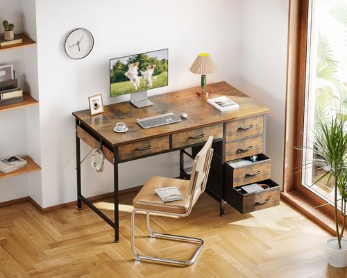 Computer Desk with 6 Drawers, 40 Inch Small Desk with Storage L2851
