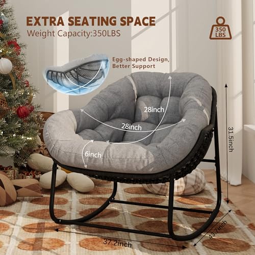 Wicker Egg Rocking Chair with Padded Cushion for Patio and Garden J177274