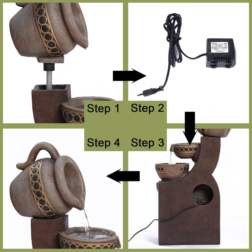 Outdoor Water Fountain, 5 Tiered Cascading Pitchers for Patio and Garden P44741