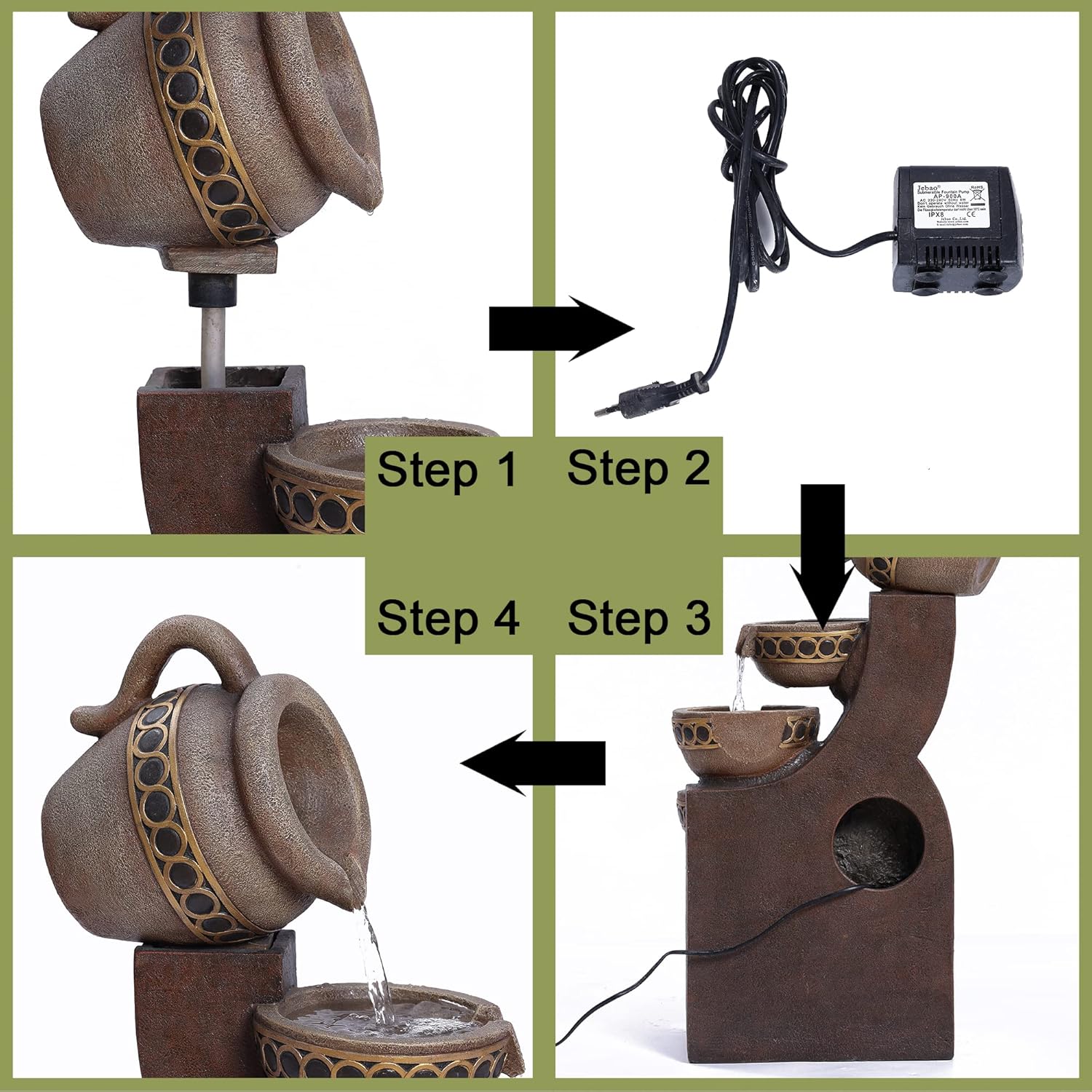 Outdoor Water Fountain, 5 Tiered Cascading Pitchers for Patio and Garden P44741