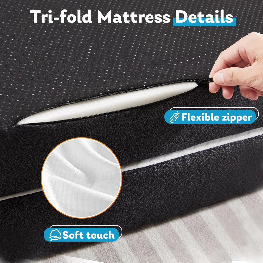 Tri Folding Memory Foam Mattress with Breathable Cover for Camping Travel A48359