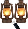 2 Pack Led Vintage Camping Lantern Decorative, Outdoor Lanterns for Patio Waterproof with Remote, Battery Operated Lantern Flickering Flame with Two Modes for Garden Party Halloween Decorations