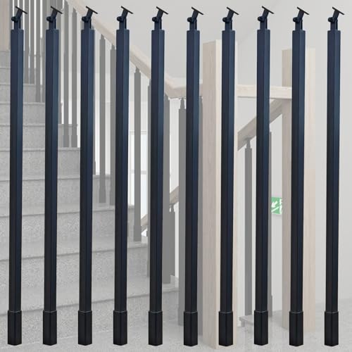 Staircase Balusters Black 1 3 4 6 7 8 10 Pieces, 25MM/ 1" Stair Spindles Post Kit for Entrance Stairs Loft Yard Porch, Interior Stairway Railing Banister Pickets with Bracket, 31 39 42 47 Inch ( Color
