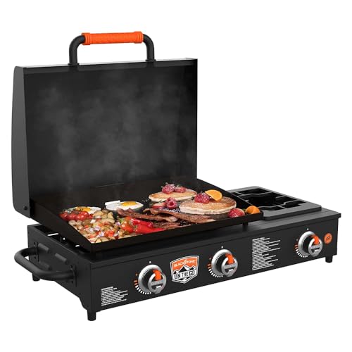 22 inch Flat Top BBQ Griddle Grill Station with Hood and Handles for Outdoor Cooking I878255