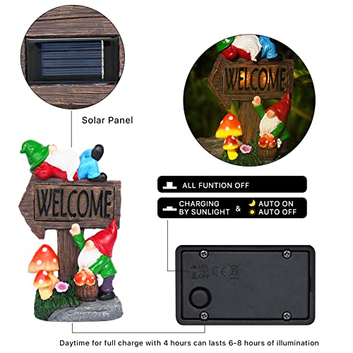 Garden Gnome Statue with Solar LED Lights for Outdoor Patio Yard Decor N332070