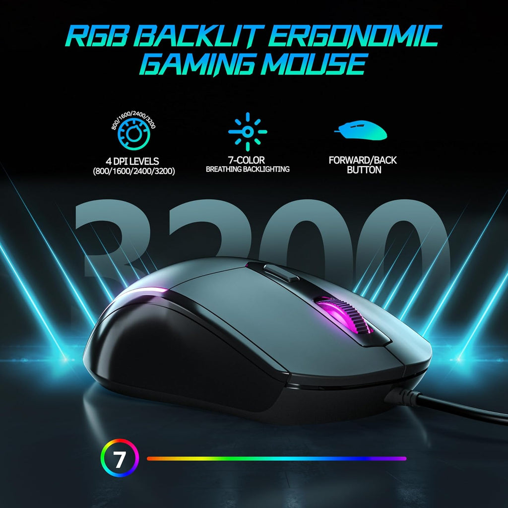 Mechanical Gaming Keyboard and Mouse Combo, Retro Metal Panel, RGB Backlit, 104 Keys B16775