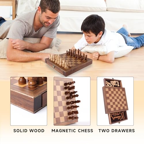 16" 3-in-1 Wooden Folding Chess, Checker & Backgammon Board Game Set L259