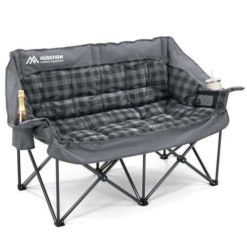 Padded Double Camping Chair for 2 Person with Cup Holders, Grey Y59052