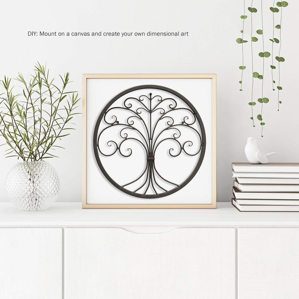 Iron Metal Tree of Life Wall Sculpture Art, Round, Brown D988731