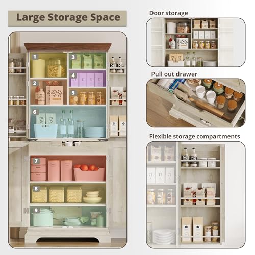 Kitchen Pantry Cabinet 72" H with 9 Shelves and 4 Barn Doors K363211