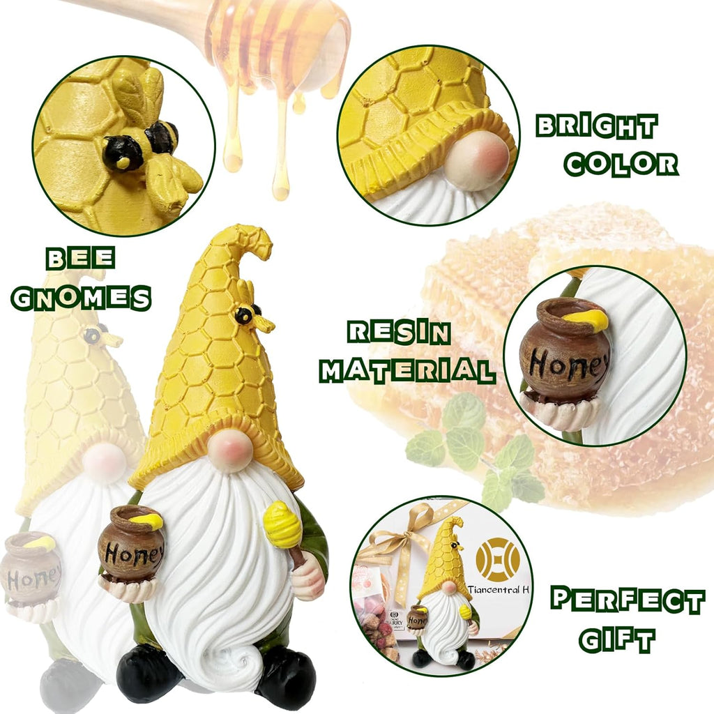 Bee Gnome Figurine Holding Honey Jar Resin Table Decor Y4077