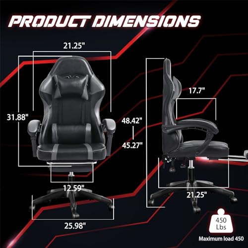 Ergonomic Gaming Chair with Footrest, Reclining, Lumbar Support I1131