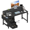 Gaming Desk with LED Lights and Power Outlets, 47 Inch Computer Desk with Fabric Drawers U2584