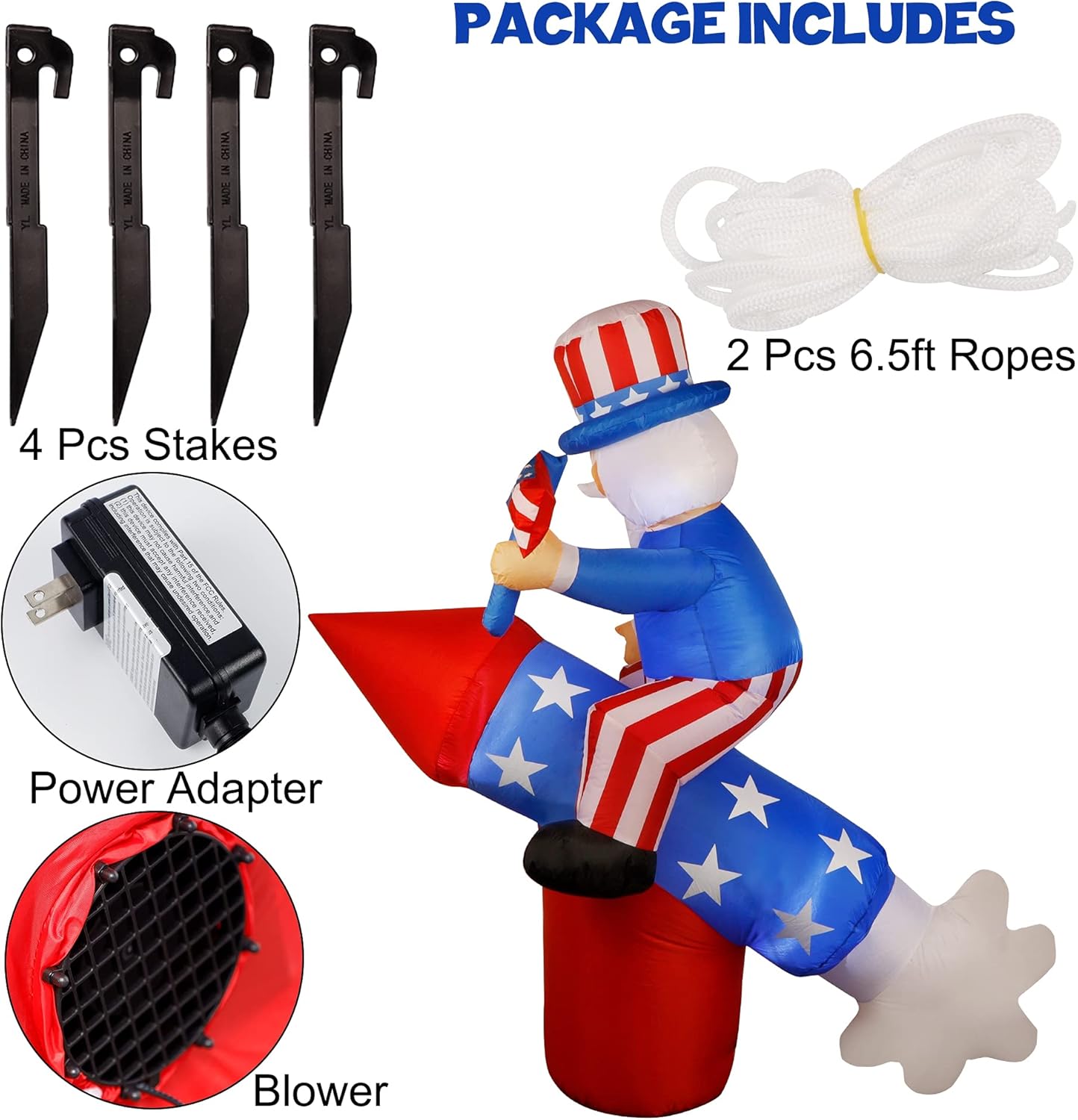Patriotic Uncle Sam Inflatable with LED Lights for 4th of July Yard Decor Z69860