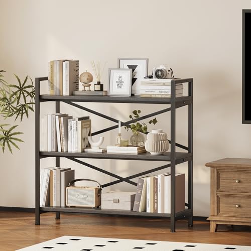 3 Tier Industrial Bookcase, Rustic Etagere Bookshelf for Living Room U5786