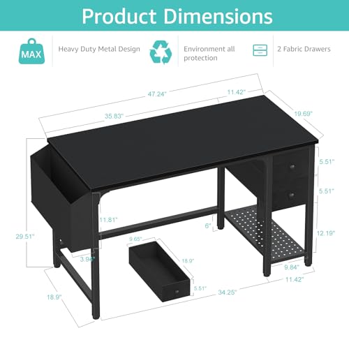 Computer Desk with Fabric Drawers, 40 Inch Reversible Gaming Desk for Small Space Home Office D876