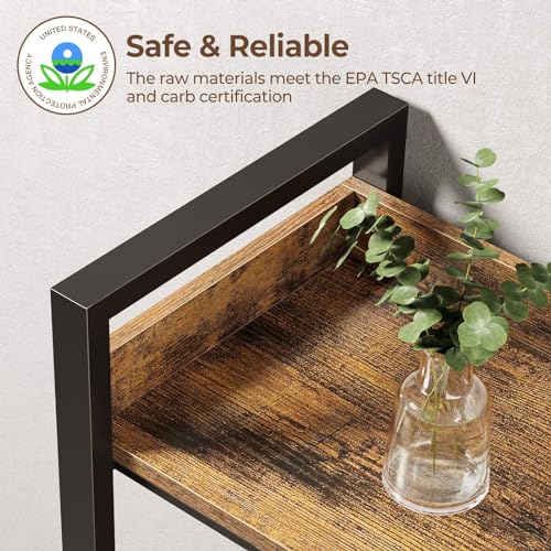 Corner Bookshelf 5-Tier with Hooks, Industrial Wooden Bookcase, Rustic Brown A796