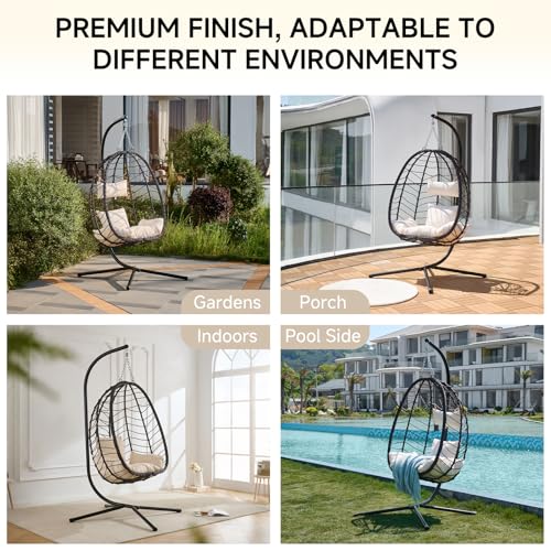 Outdoor Hanging Egg Chair with Stand and Cushion U91081