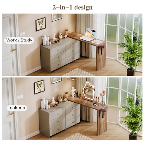 Large Makeup Vanity Desk with Mirror and Lights, 8 Drawers, Power Outlet B666