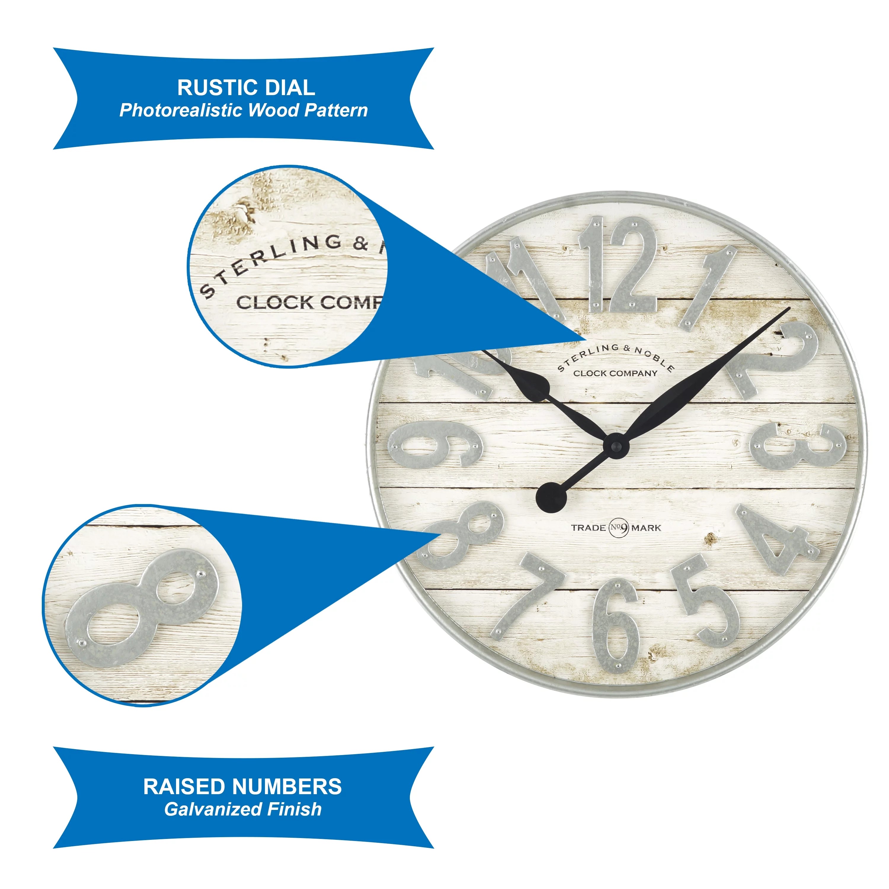 Indoor 20" White and Galvanized Raised Farmhouse Wall Clock I464397