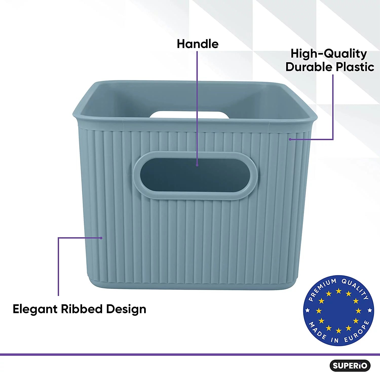 Ribbed Plastic Storage Basket Organizer (6 Pack), Stackable Closet Storage Bin, Blue, 5 Liter C6139