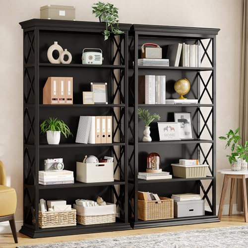 6-Tier Industrial Bookcase, 71 Inches Tall, Floor Standing Storage Shelves for Home Office, Brown and Black V7912
