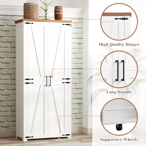 Kitchen Pantry Cabinet with 4 Doors and 1 Drawer, Freestanding Storage Cupboard L190261