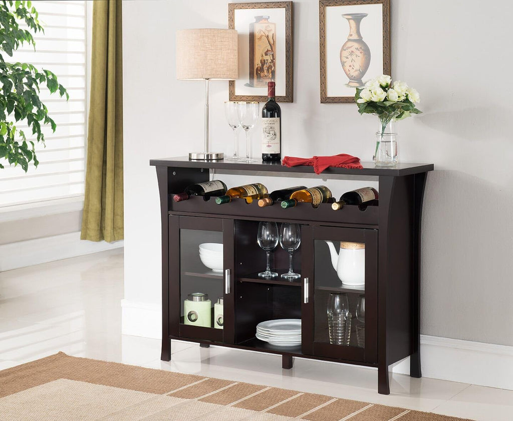 Kings Brand Furniture Wine Rack Buffet Server Console Table with Glass Doors, Espresso