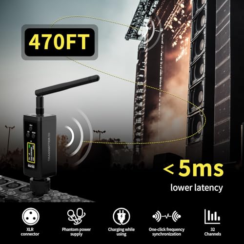 UHF Wireless XLR Transmitter and Receiver with Dual Antennas, 470ft Range, Plug-on Mic Adapter J8486