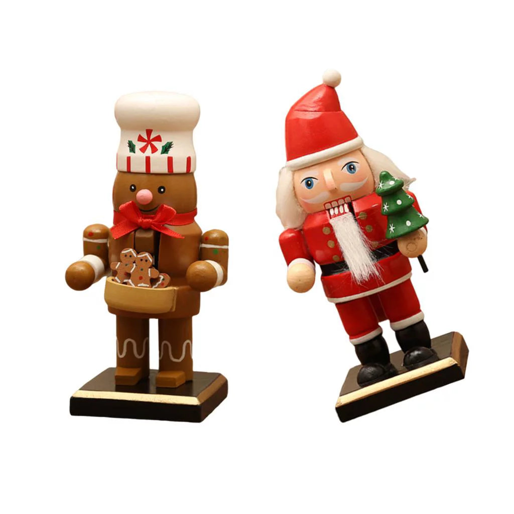 2-pack Man & Santa Claus 16cm Wooden Nutcracker Christmas Décor, Great Design for Displaying On Tabletop, Shelves, Countertops