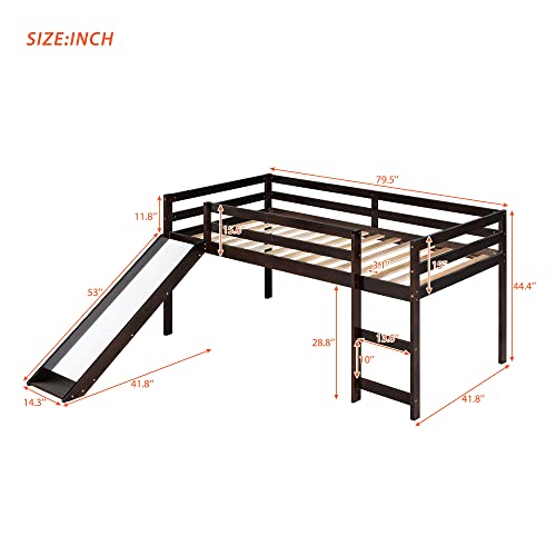 Wood House Loft Bed Frame with Slide and Storage Shelves Z806