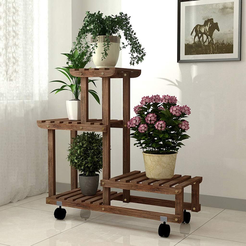 Multi-Layer Wooden Plant Stand with Wheels V3121
