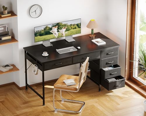Computer Desk with 6 Drawers, 40 Inch Small Desk with Storage L2851
