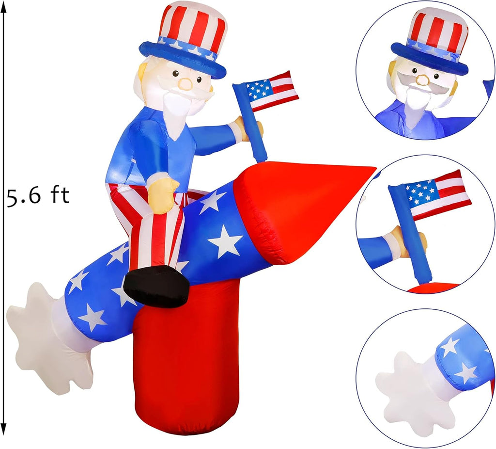Patriotic Uncle Sam Inflatable with LED Lights for 4th of July Yard Decor Z69860
