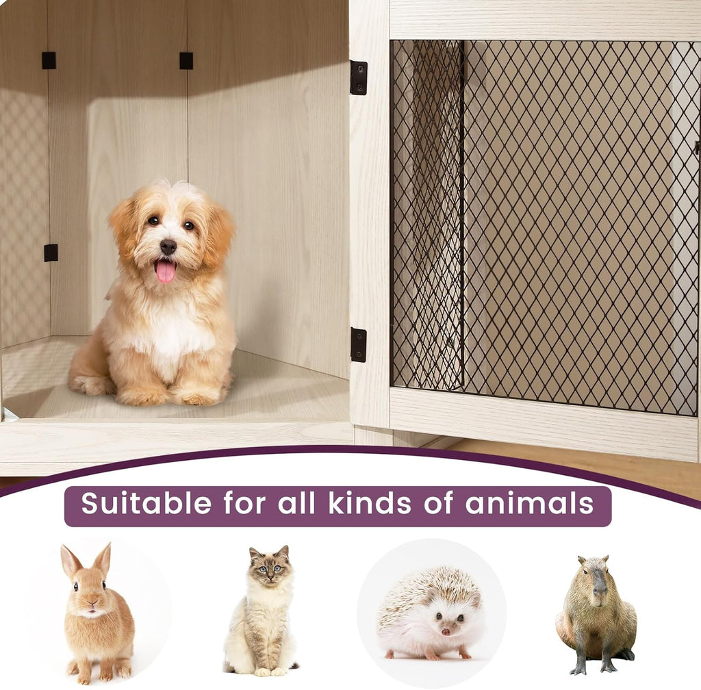 Wooden Corner Dog Crate Furniture with Metal Mesh for Indoor Use F604817