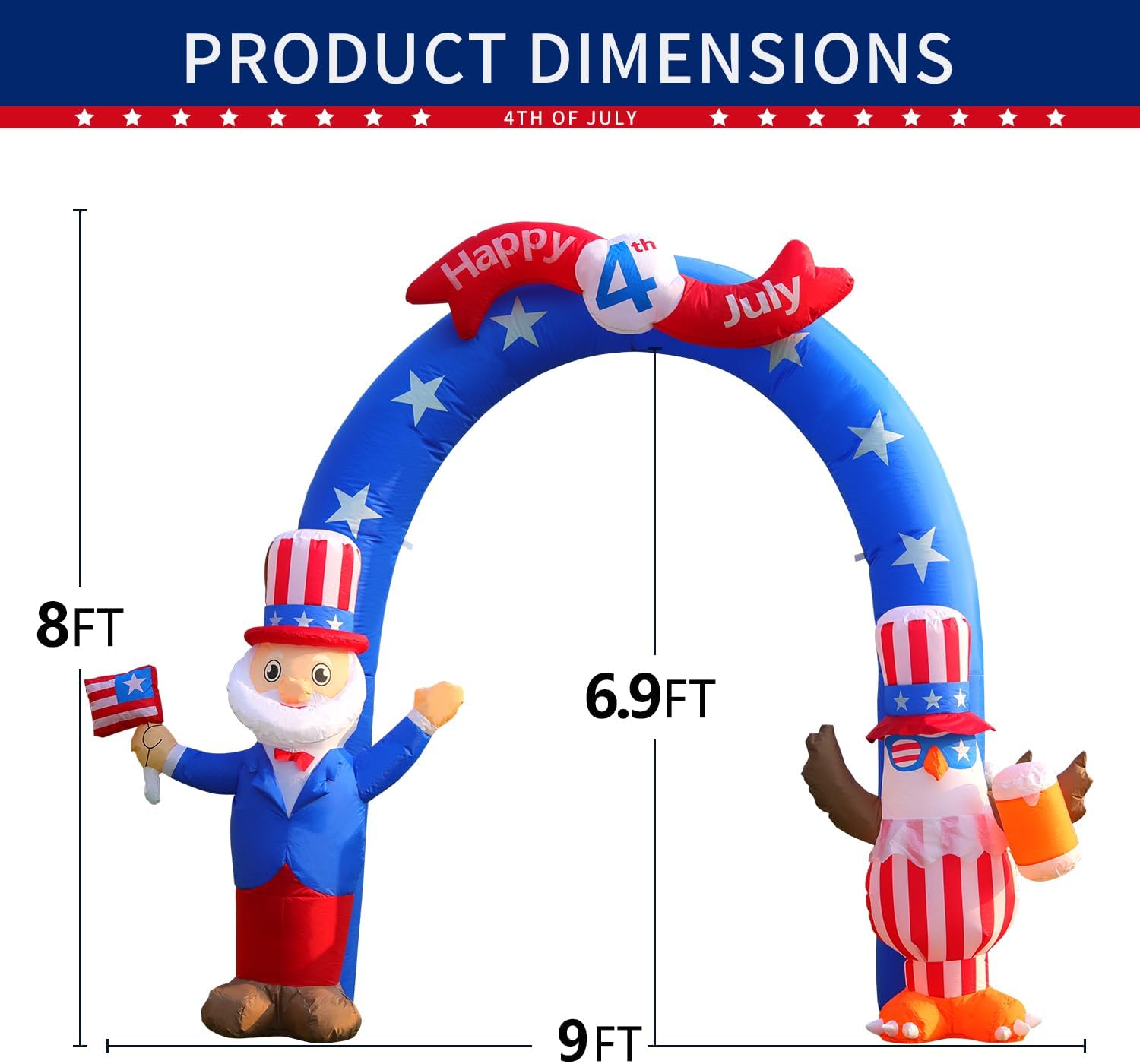 Patriotic 4th of July Inflatable Archway with LED Lights for Outdoor Yard Decor S2175