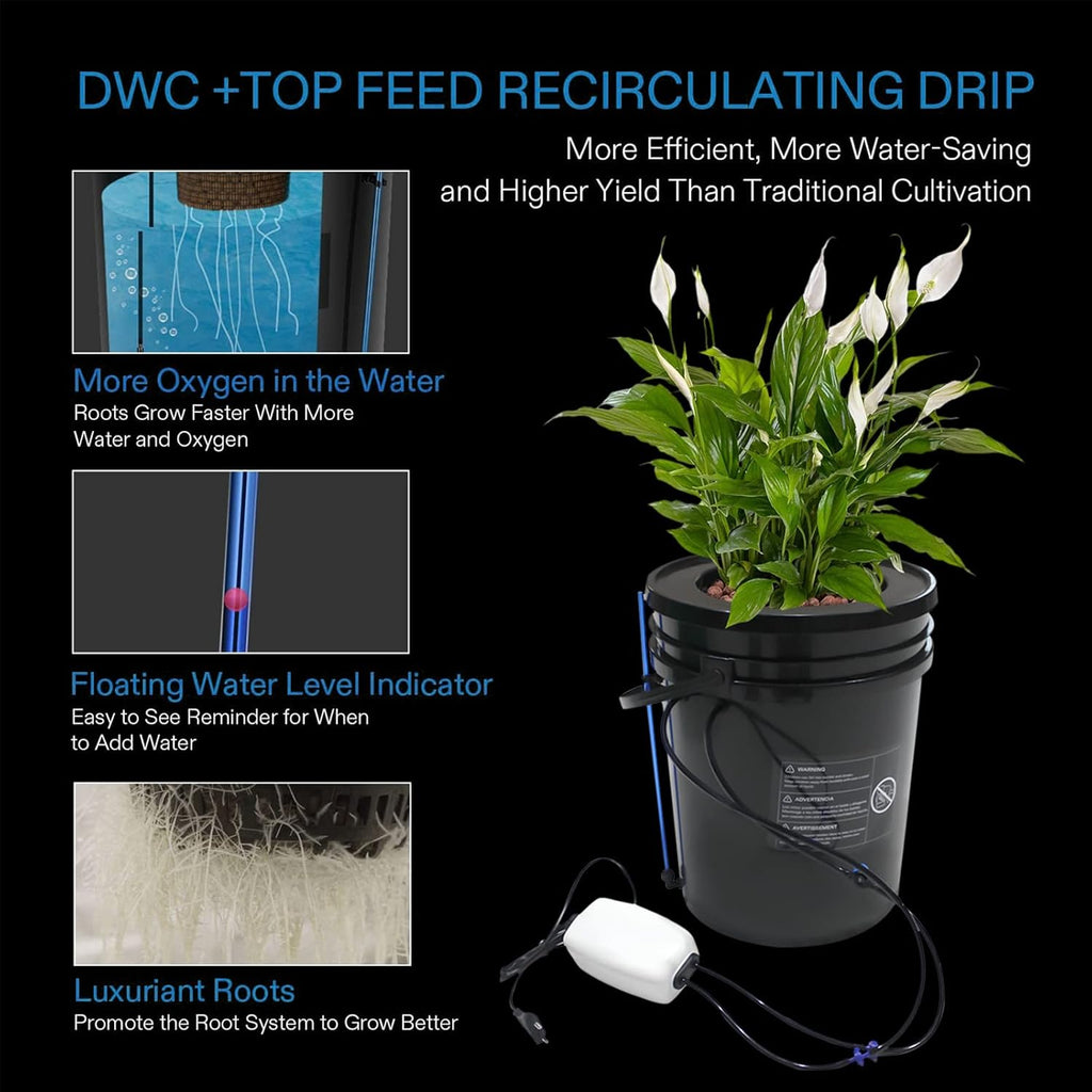 5-Gallon Deep Water Culture Hydroponics Growing System Kit with Air Pump and Air Stone J762868